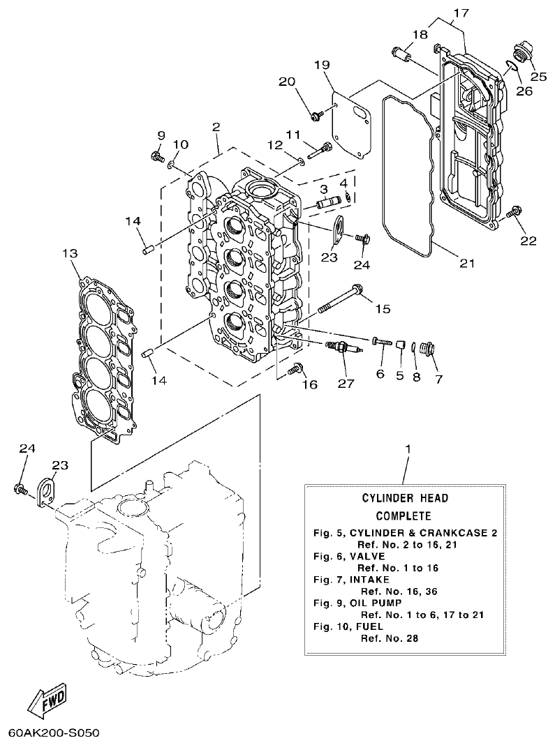 Yamaha F50DET, FT50CET CYLINDER & CRANKCASE 2 parts diagram